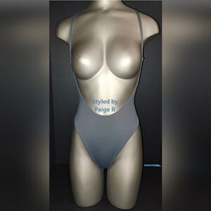 💕NWT SKIMS Swim Cut Out Open Bust 1 One Piece Tank Swimsuit Gray GUNMETAL XS